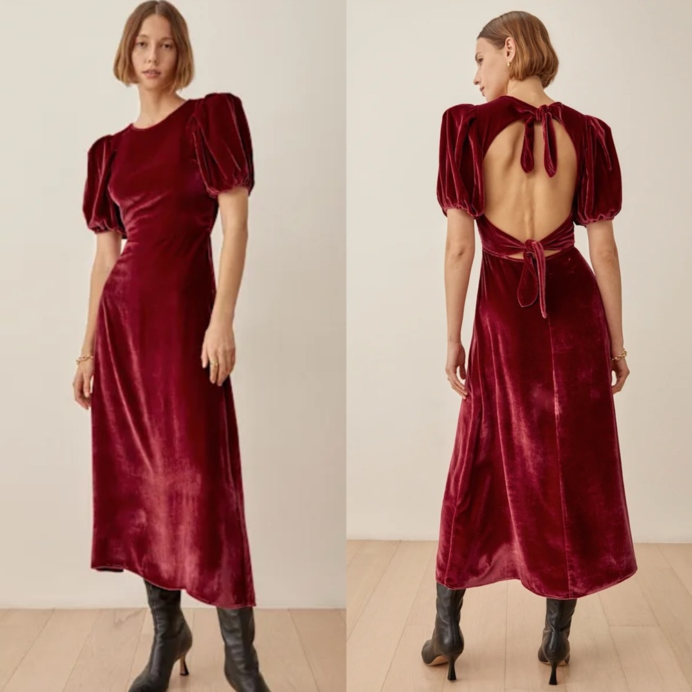 NWT Reformation Livia Red Velvet Open Back Dress 8